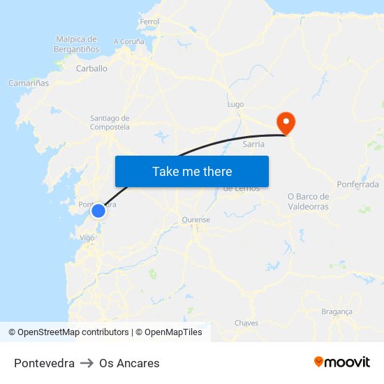 Pontevedra to Os Ancares map