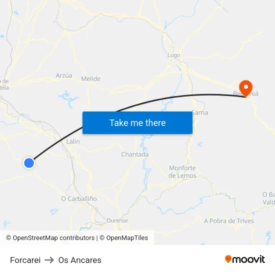 Forcarei to Os Ancares map
