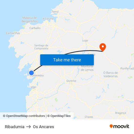 Ribadumia to Os Ancares map