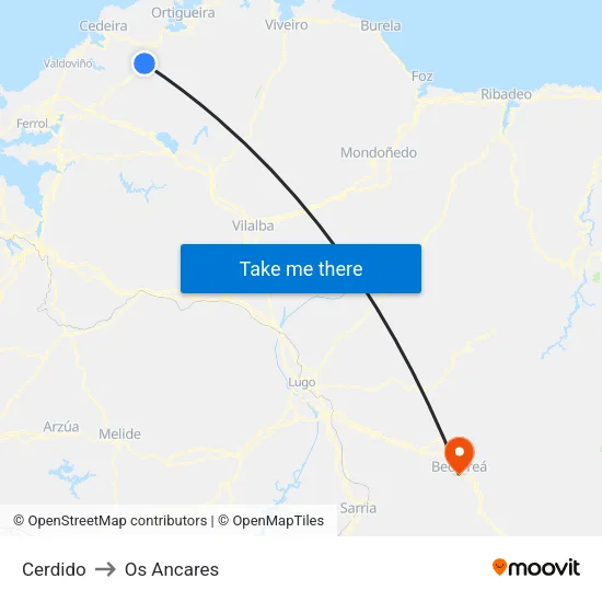 Cerdido to Os Ancares map