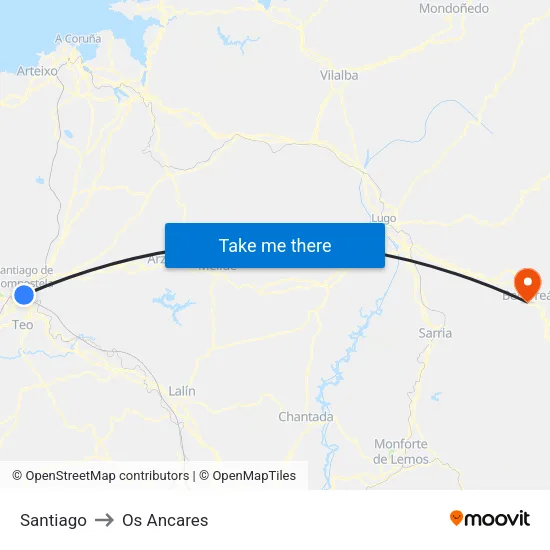Santiago to Os Ancares map