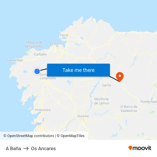 A Baña to Os Ancares map