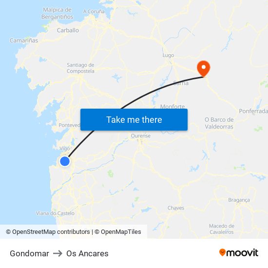 Gondomar to Os Ancares map