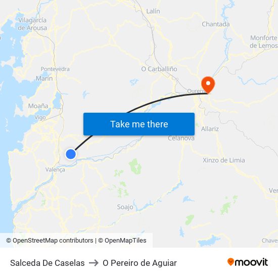 Salceda De Caselas to O Pereiro de Aguiar map