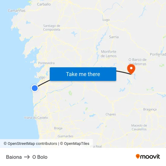 Baiona to O Bolo map