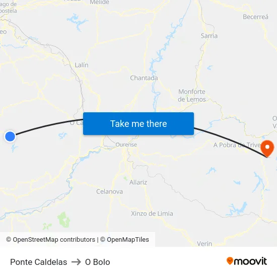 Ponte Caldelas to O Bolo map