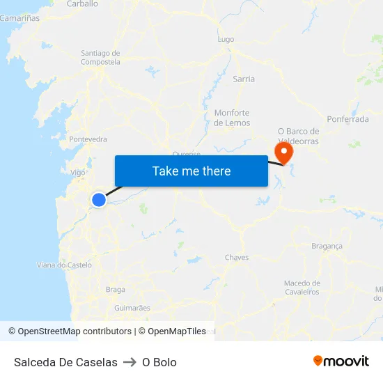 Salceda De Caselas to O Bolo map