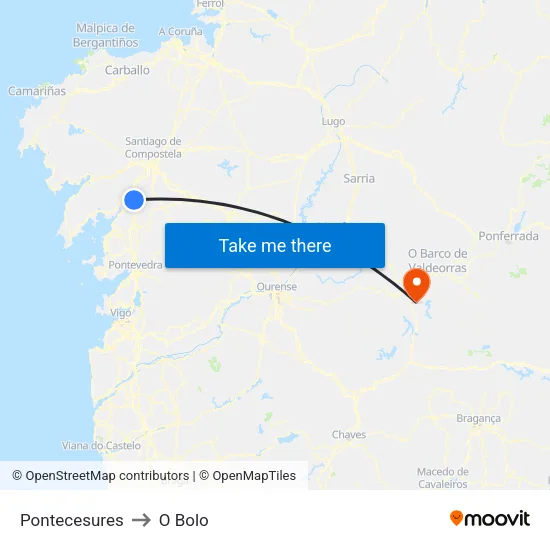 Pontecesures to O Bolo map