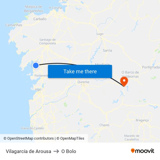 Vilagarcía de Arousa to O Bolo map