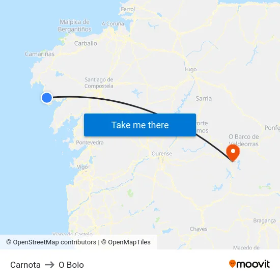 Carnota to O Bolo map
