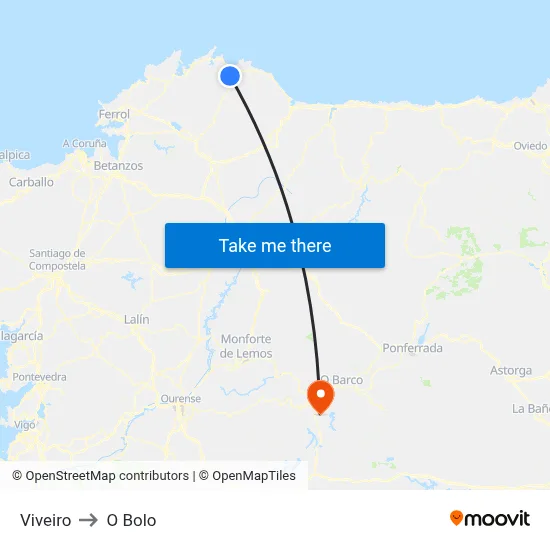 Viveiro to O Bolo map