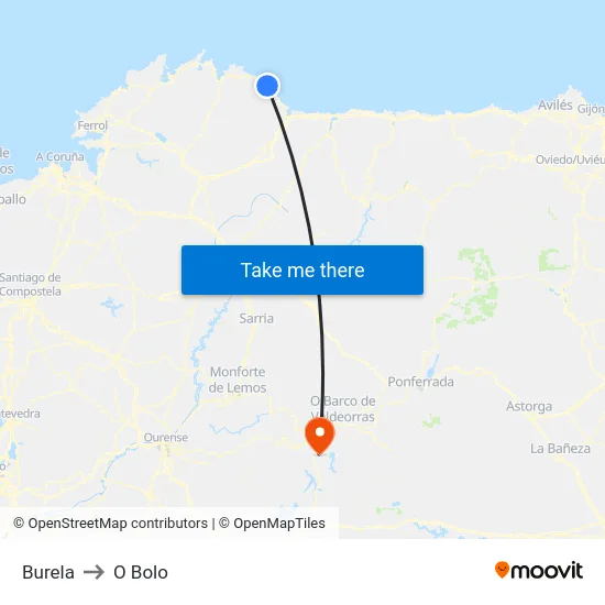 Burela to O Bolo map