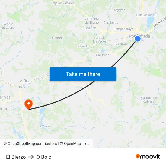 El Bierzo to O Bolo map