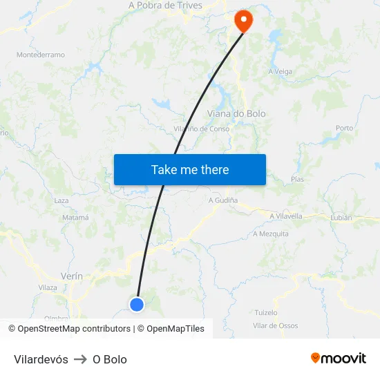Vilardevós to O Bolo map