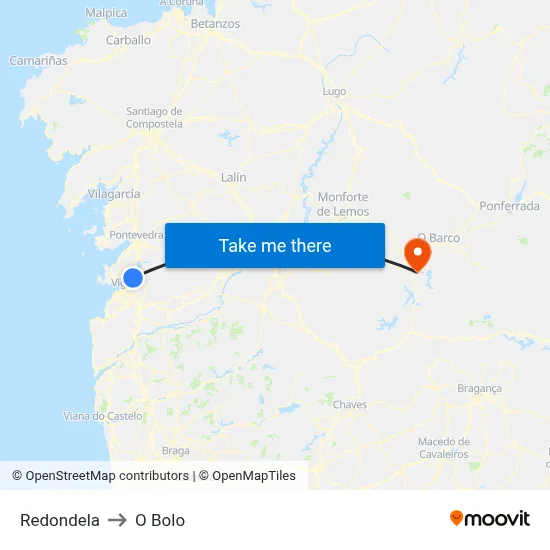 Redondela to O Bolo map