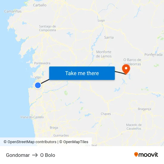 Gondomar to O Bolo map