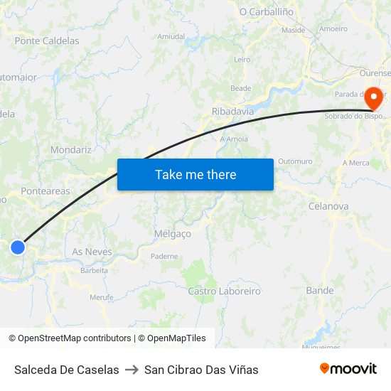 Salceda De Caselas to San Cibrao Das Viñas map