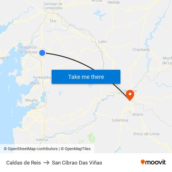 Caldas de Reis to San Cibrao Das Viñas map