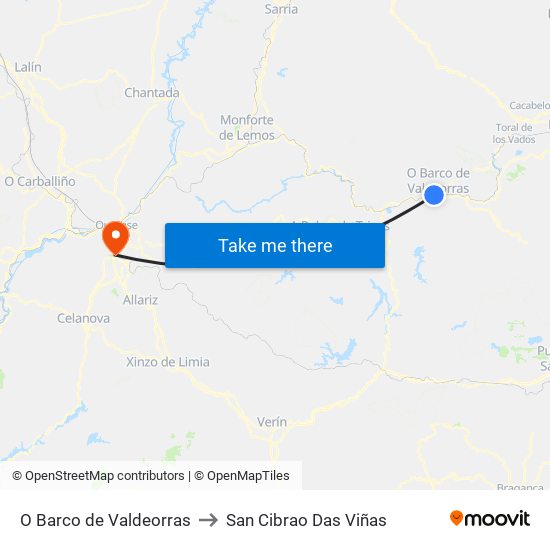 O Barco de Valdeorras to San Cibrao Das Viñas map