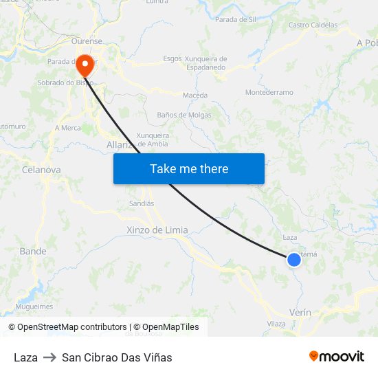 Laza to San Cibrao Das Viñas map