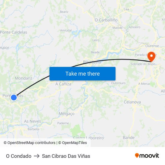 O Condado to San Cibrao Das Viñas map