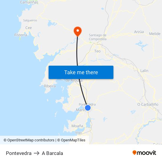 Pontevedra to A Barcala map