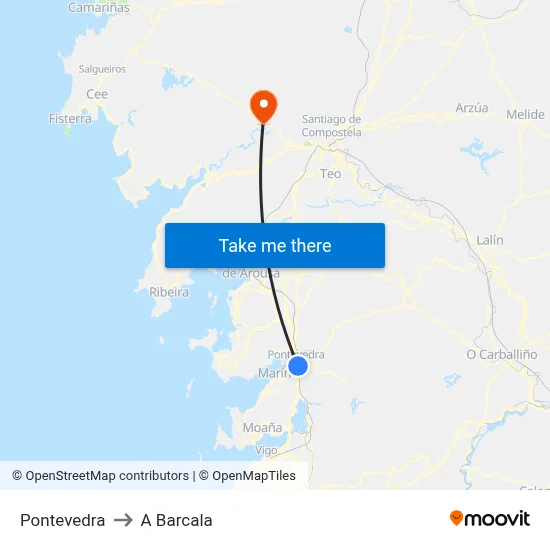 Pontevedra to A Barcala map