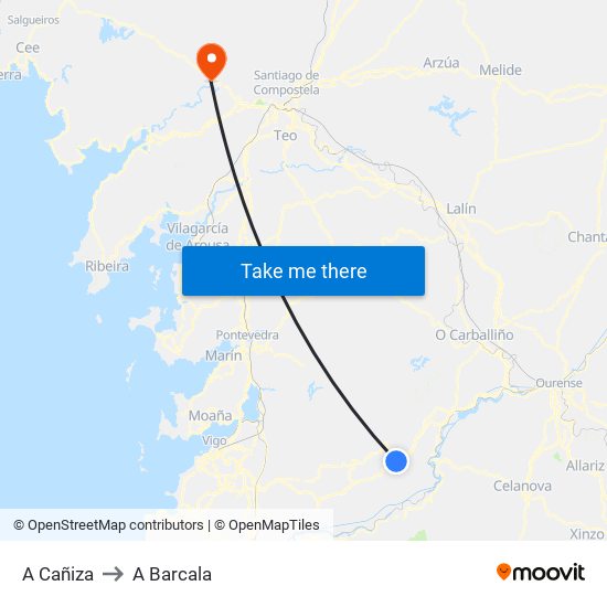 A Cañiza to A Barcala map