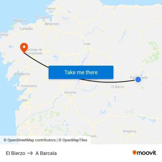 El Bierzo to A Barcala map