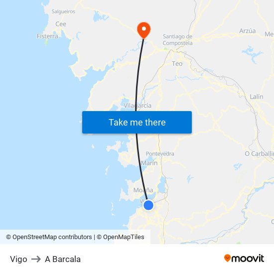 Vigo to A Barcala map