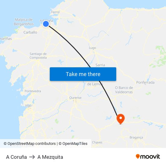 A Coruña to A Mezquita map