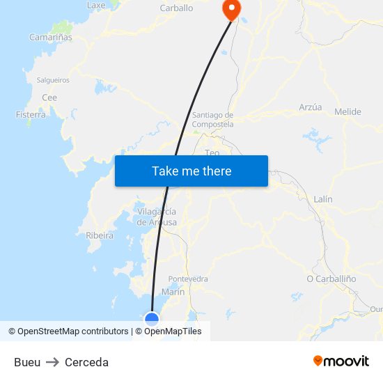 Bueu to Cerceda map