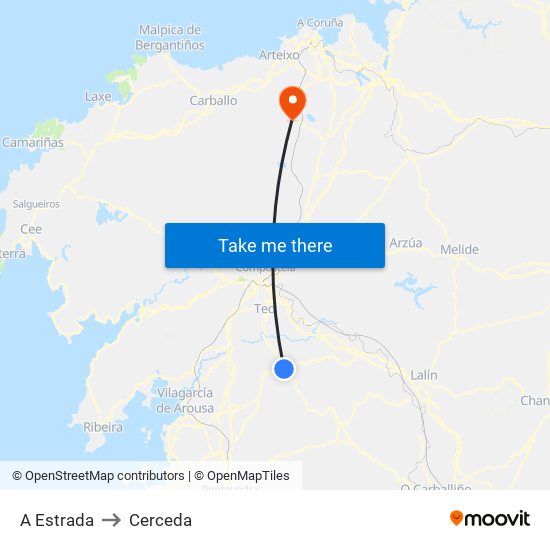 A Estrada to Cerceda map