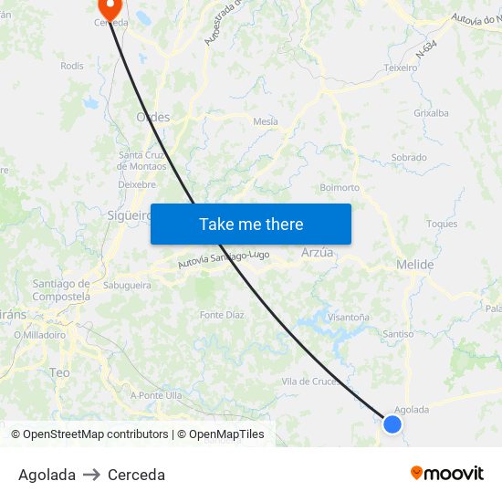 Agolada to Cerceda map