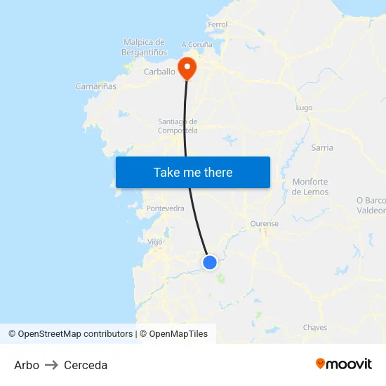 Arbo to Cerceda map
