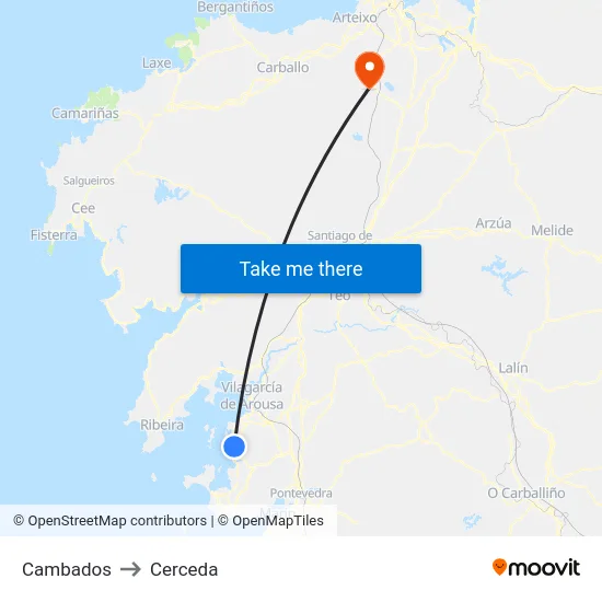 Cambados to Cerceda map