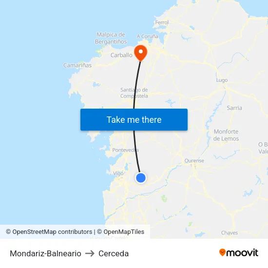 Mondariz-Balneario to Cerceda map