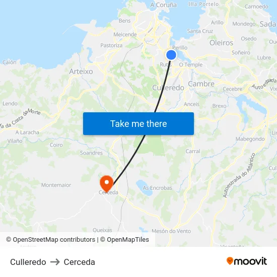 Culleredo to Cerceda map