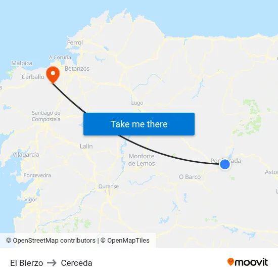 El Bierzo to Cerceda map