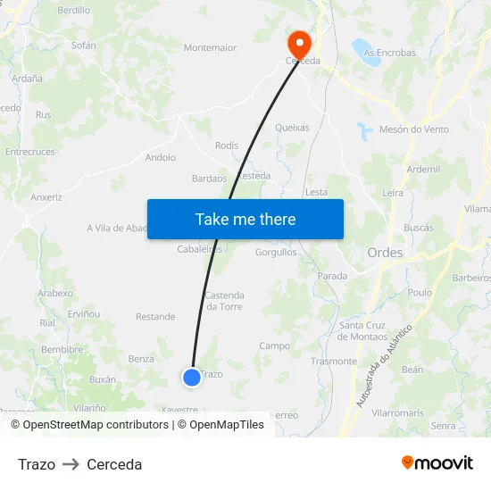 Trazo to Cerceda map