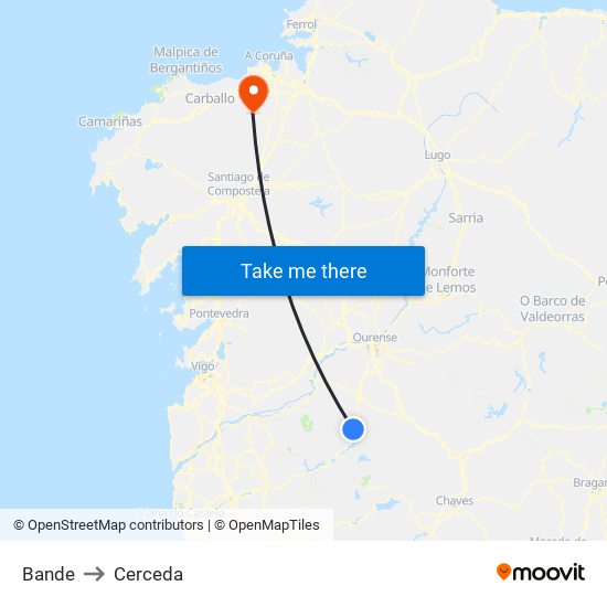 Bande to Cerceda map