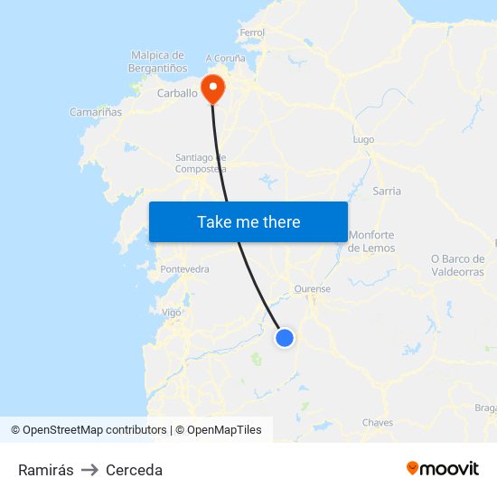 Ramirás to Cerceda map