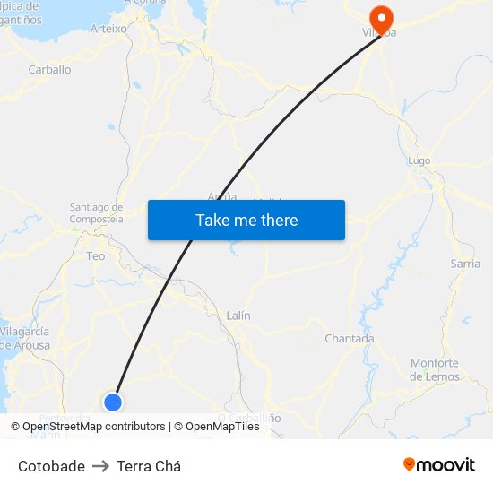 Cotobade to Terra Chá map