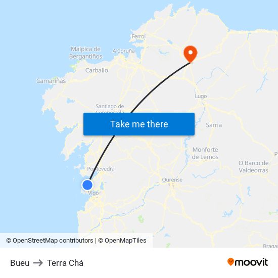 Bueu to Terra Chá map