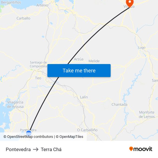 Pontevedra to Terra Chá map