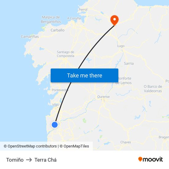 Tomiño to Terra Chá map