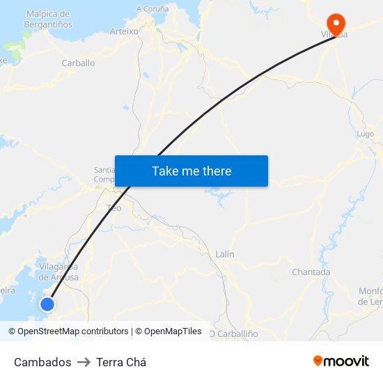 Cambados to Terra Chá map