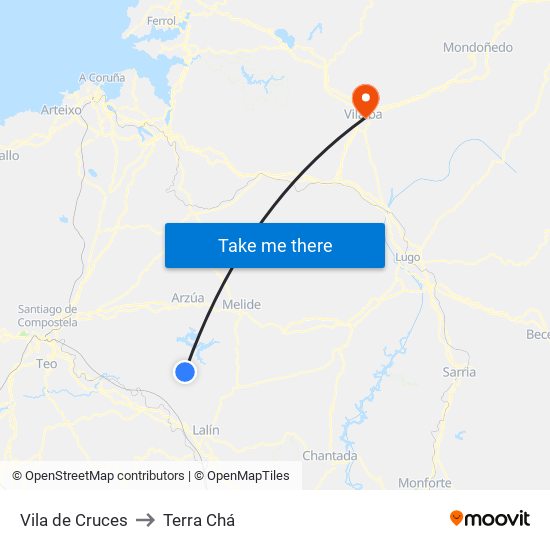 Vila de Cruces to Terra Chá map