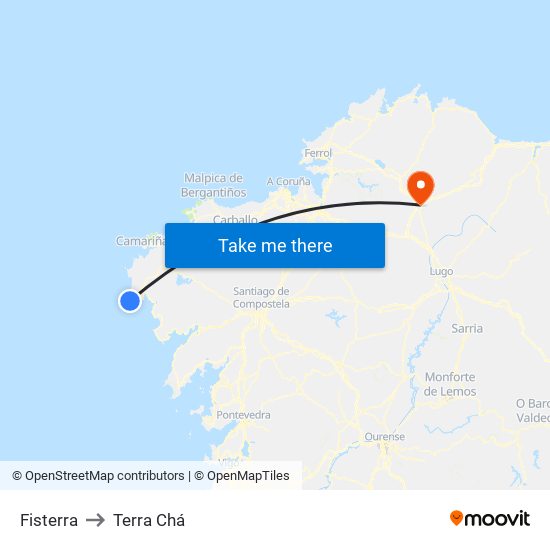 Fisterra to Terra Chá map