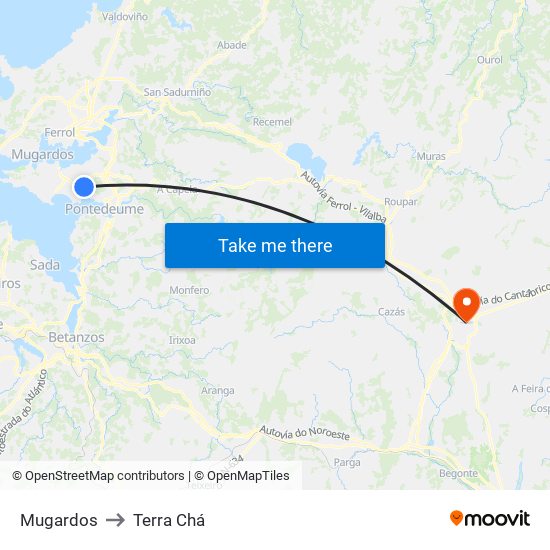 Mugardos to Terra Chá map